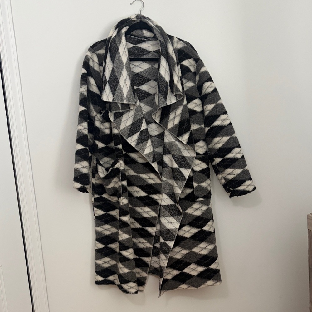 Geometric Black and Gray Women's Coat
